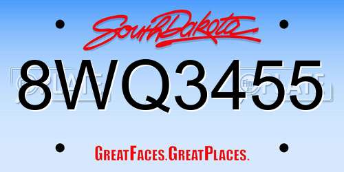 8WQ3455 South Dakota License Plate