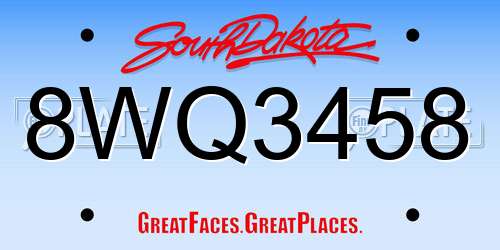8WQ3458 South Dakota License Plate