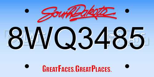 8WQ3485 South Dakota License Plate