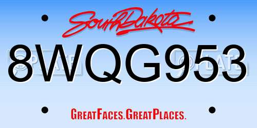 8WQG953 South Dakota License Plate