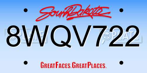 8WQV722 South Dakota License Plate