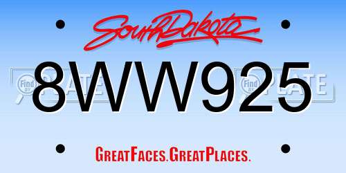 8WW925 South Dakota License Plate