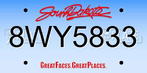 8WY5833 South Dakota License Plate