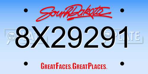 8X29291 South Dakota License Plate