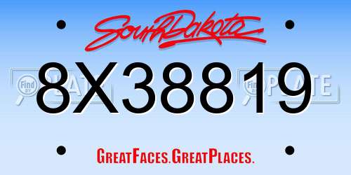 8X38819 South Dakota License Plate