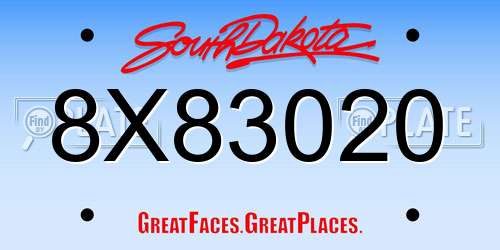 8X83020 South Dakota License Plate