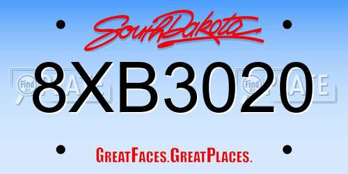 8XB3020 South Dakota License Plate