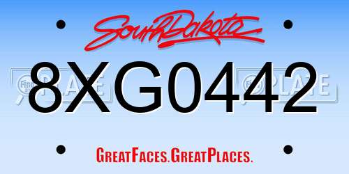 8XG0442 South Dakota License Plate