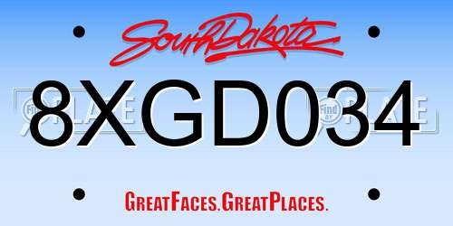 8XGD034 South Dakota License Plate