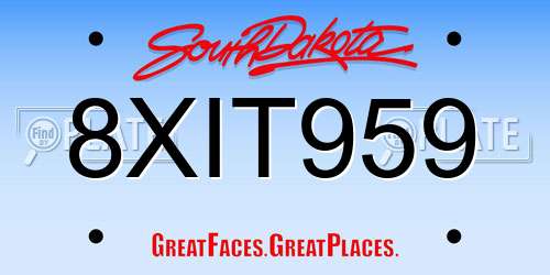 8XIT959 South Dakota License Plate