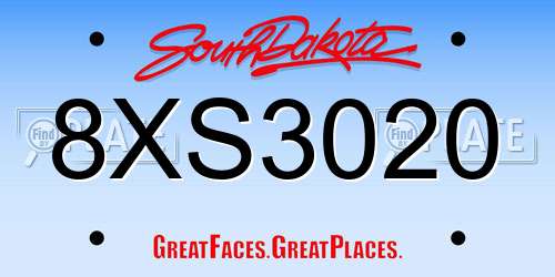 8XS3020 South Dakota License Plate