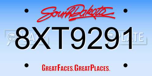 8XT9291 South Dakota License Plate