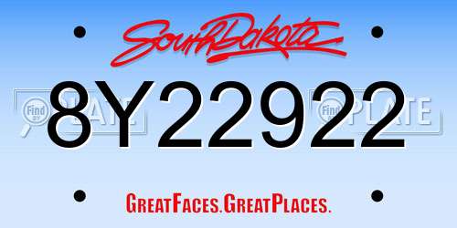 8Y22922 South Dakota License Plate