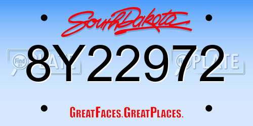 8Y22972 South Dakota License Plate