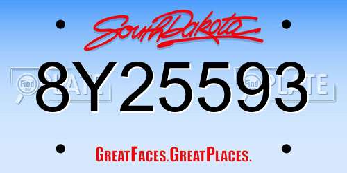 8Y25593 South Dakota License Plate