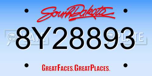 8Y28893 South Dakota License Plate