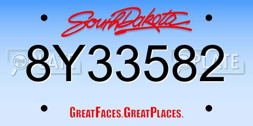 8Y33582 South Dakota License Plate
