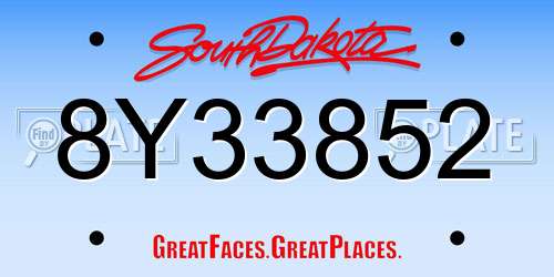 8Y33852 South Dakota License Plate
