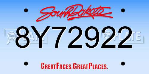 8Y72922 South Dakota License Plate