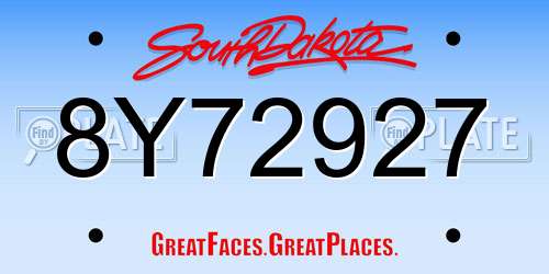 8Y72927 South Dakota License Plate