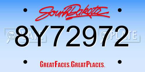 8Y72972 South Dakota License Plate