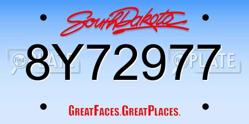 8Y72977 South Dakota License Plate