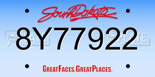 8Y77922 South Dakota License Plate