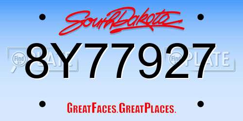 8Y77927 South Dakota License Plate