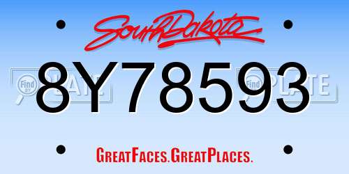 8Y78593 South Dakota License Plate