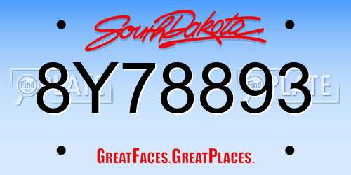 8Y78893 South Dakota License Plate