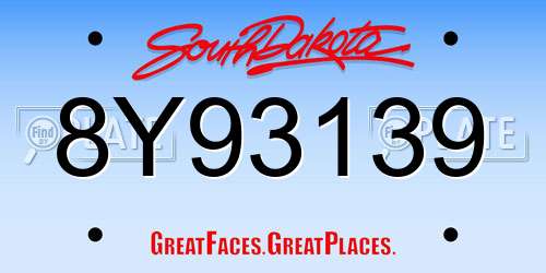 8Y93139 South Dakota License Plate