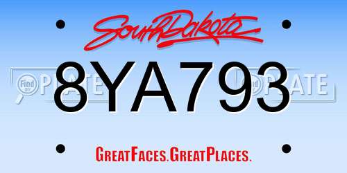 8YA793 South Dakota License Plate