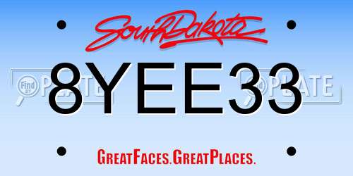8YEE33 South Dakota License Plate