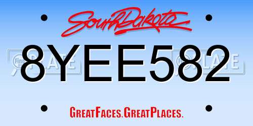 8YEE582 South Dakota License Plate