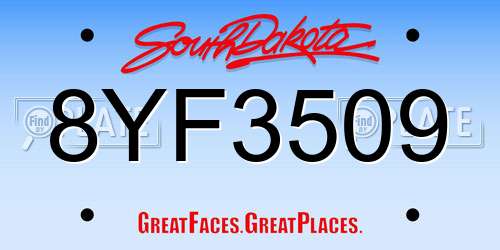 8YF3509 South Dakota License Plate