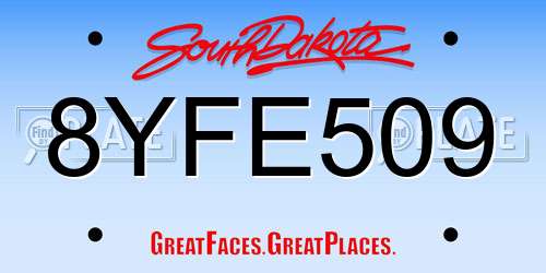 8YFE509 South Dakota License Plate