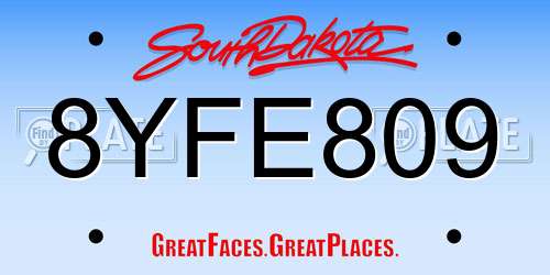 8YFE809 South Dakota License Plate