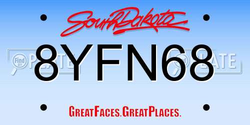 8YFN68 South Dakota License Plate