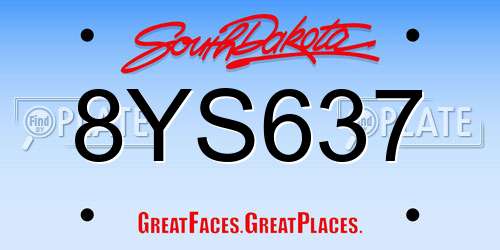8YS637 South Dakota License Plate