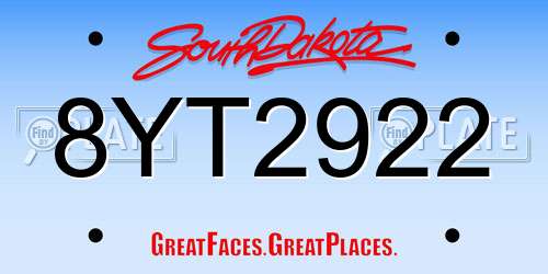 8YT2922 South Dakota License Plate