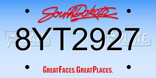 8YT2927 South Dakota License Plate