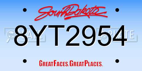 8YT2954 South Dakota License Plate