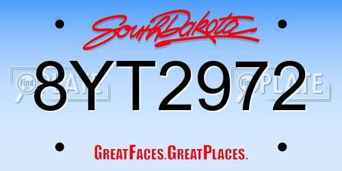 8YT2972 South Dakota License Plate