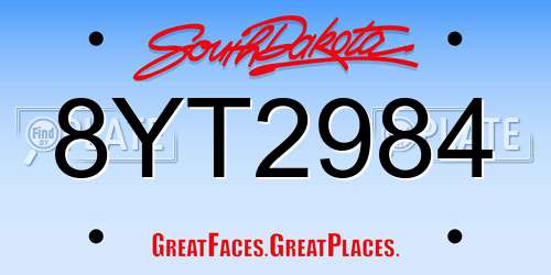 8YT2984 South Dakota License Plate