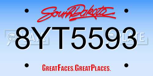 8YT5593 South Dakota License Plate