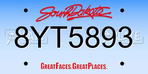 8YT5893 South Dakota License Plate