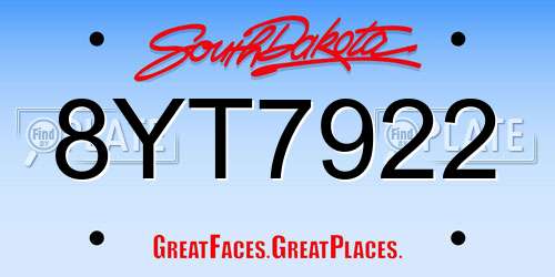8YT7922 South Dakota License Plate