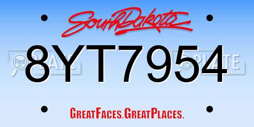 8YT7954 South Dakota License Plate