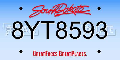 8YT8593 South Dakota License Plate