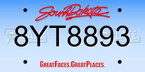 8YT8893 South Dakota License Plate